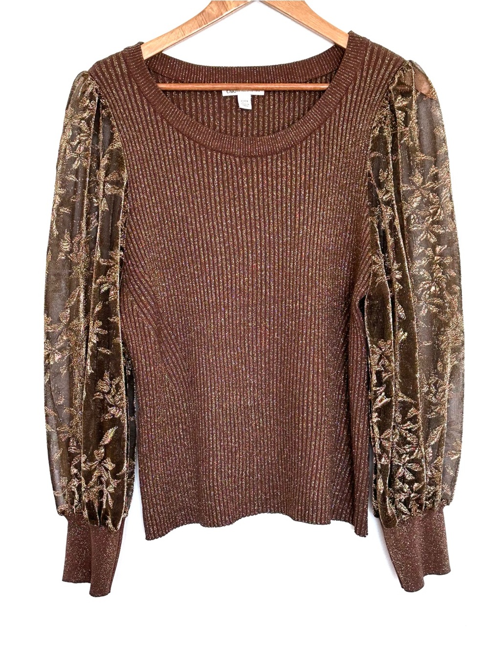 Cato Shirt Women’s Size 22/24 Brown Gold Ribbed Long Sleeve Blouse Top